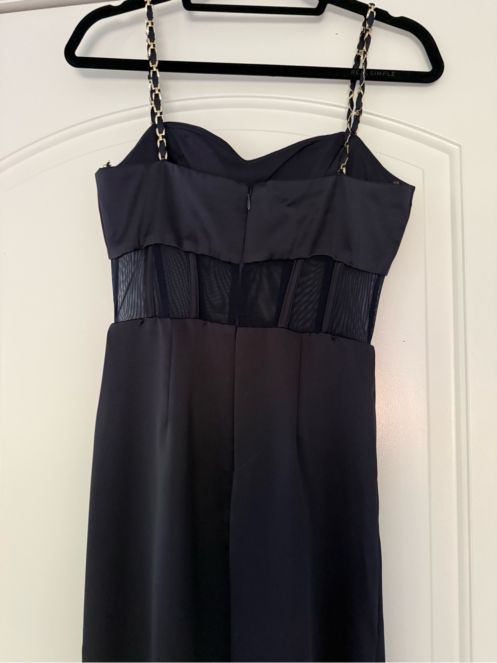 Aqua Midnight Navy Satin Bustier Maxi Dress with Sheer Waist - Picture 8 of 10